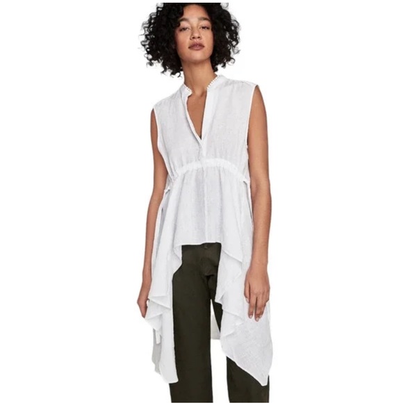 Zara Woman linen blend hi low sleeveless blouse business casual S white tie back - Picture 12 of 12